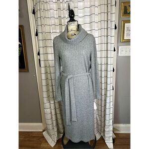 Perceptions New York Ribbed Dress Size Large Gray Ribbed Sweater Dress Cow Neck